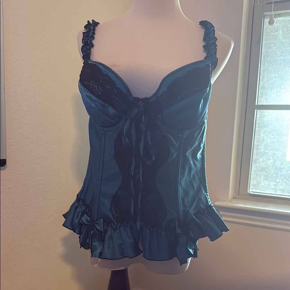 Frederick's of Hollywood Blue and Black Lace Camisole